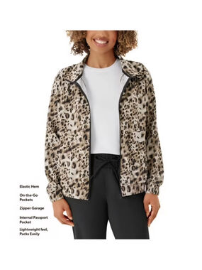 Women's Member's Mark Travel Jacket XL Beige Brown Leopard Print